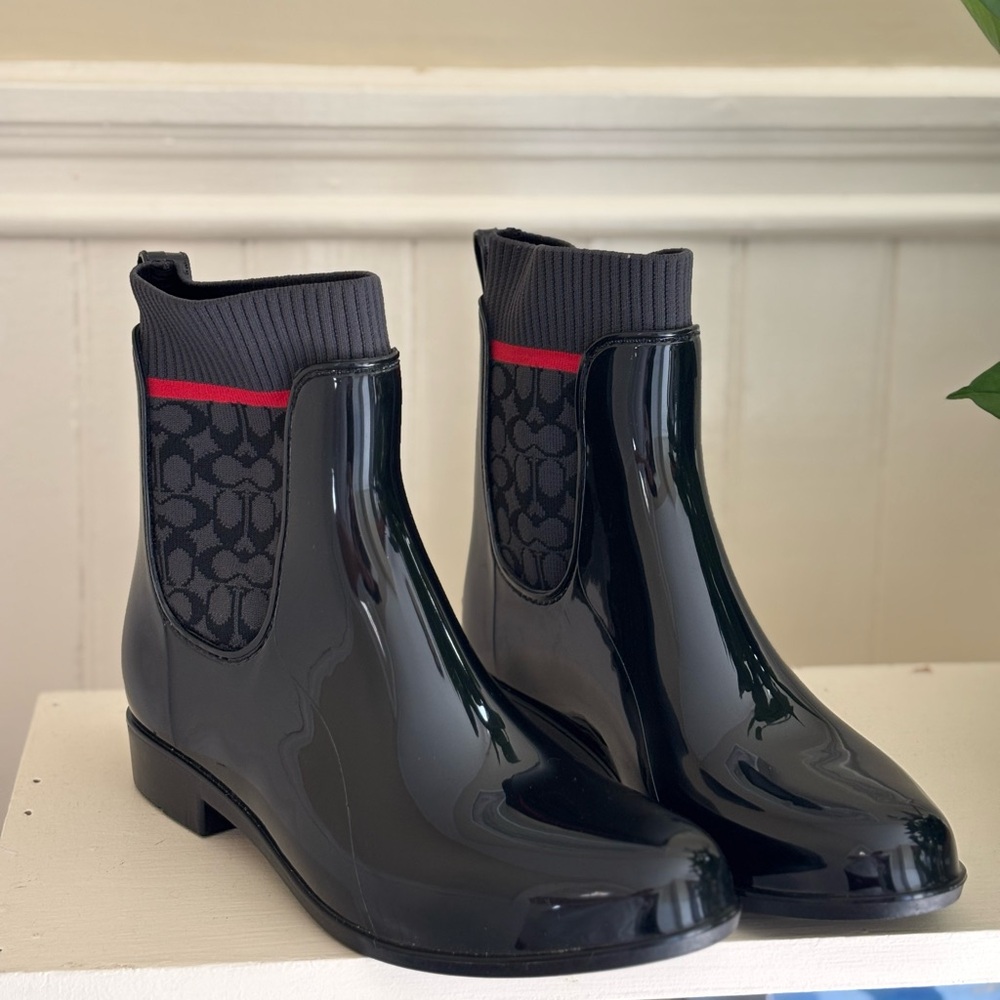 Coach Black and Red Rain Boots